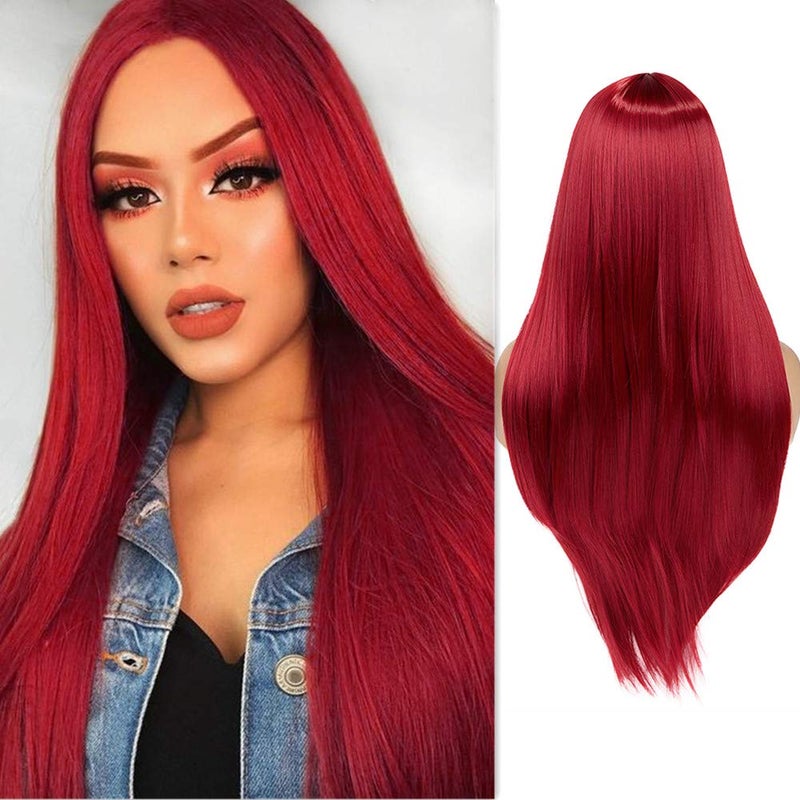 WIGER Red Wigs For Women Long Straight Red Hair Wig Middle Part Synthetic Colored Mermaid Cosplay Wig No Lace Nature Looking Girls Red Costume Full Wigs - Image 1